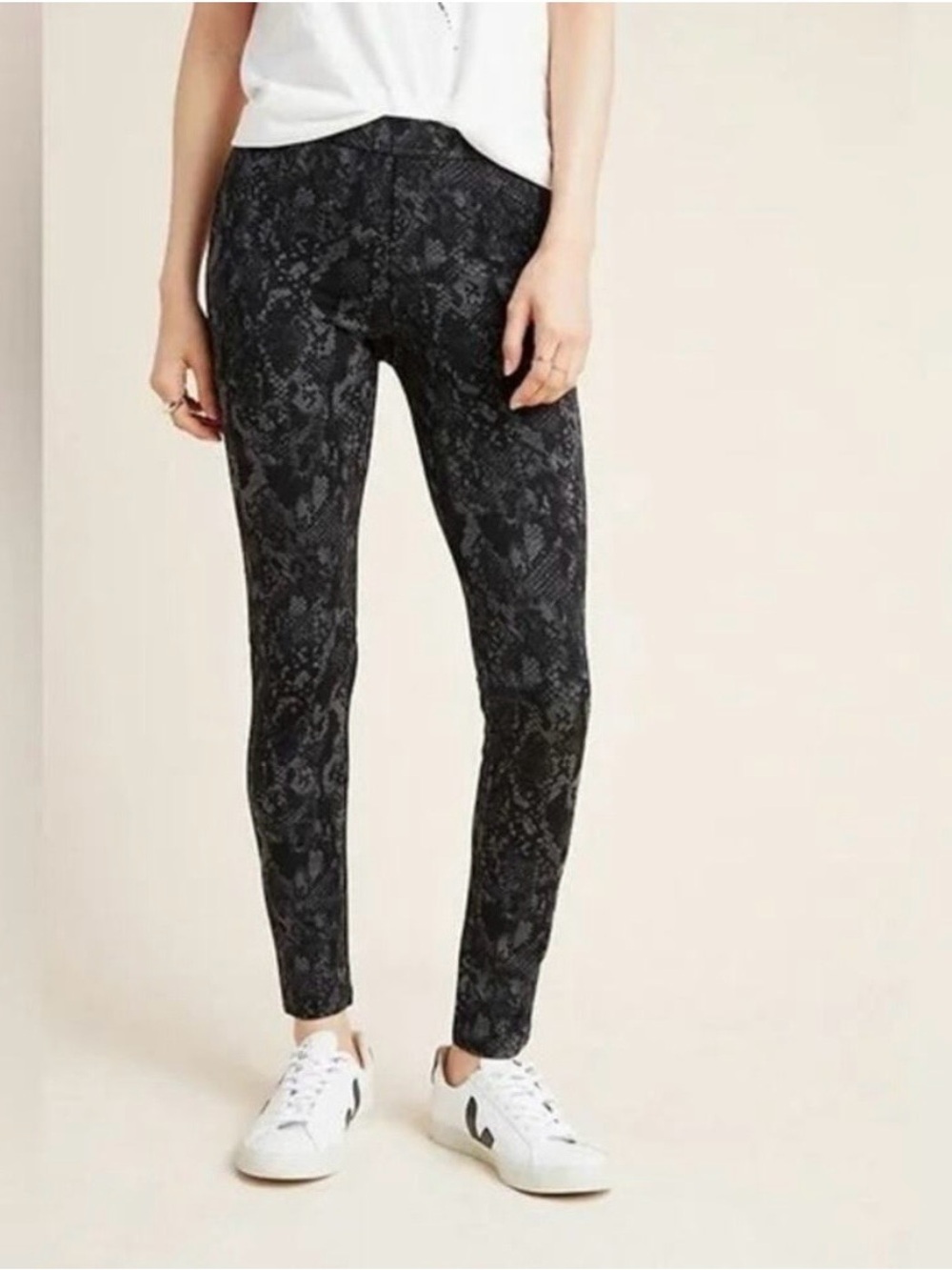 Sanctuary Black Gray Snake Print Cropped Pants Grease Leggings Size Small